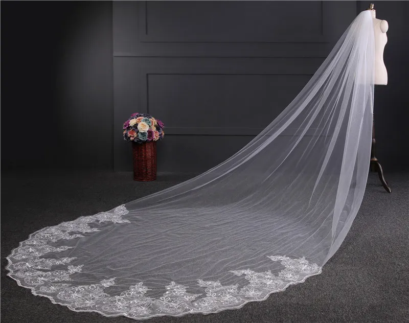 4M VEIL 2017 Bling Bling Crystal Cathedral Bridal Veils Luxury Long Hosted Custom Made High Juky Wedding Veils282L