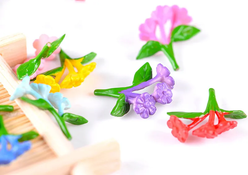 10 peças simulação colorida flores paisagismo decoração jardim de fadas miniaturas terrário estatueta acessórios para casa topper de cupcake3217746