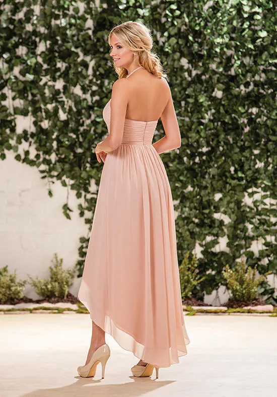 Halter High High Low Bridesmaid Vestres Blush Blush Pink Chiffon Ruffle plissado Backless Country Formal Plus Size Longa Damas de Honra Vestidos de Honra