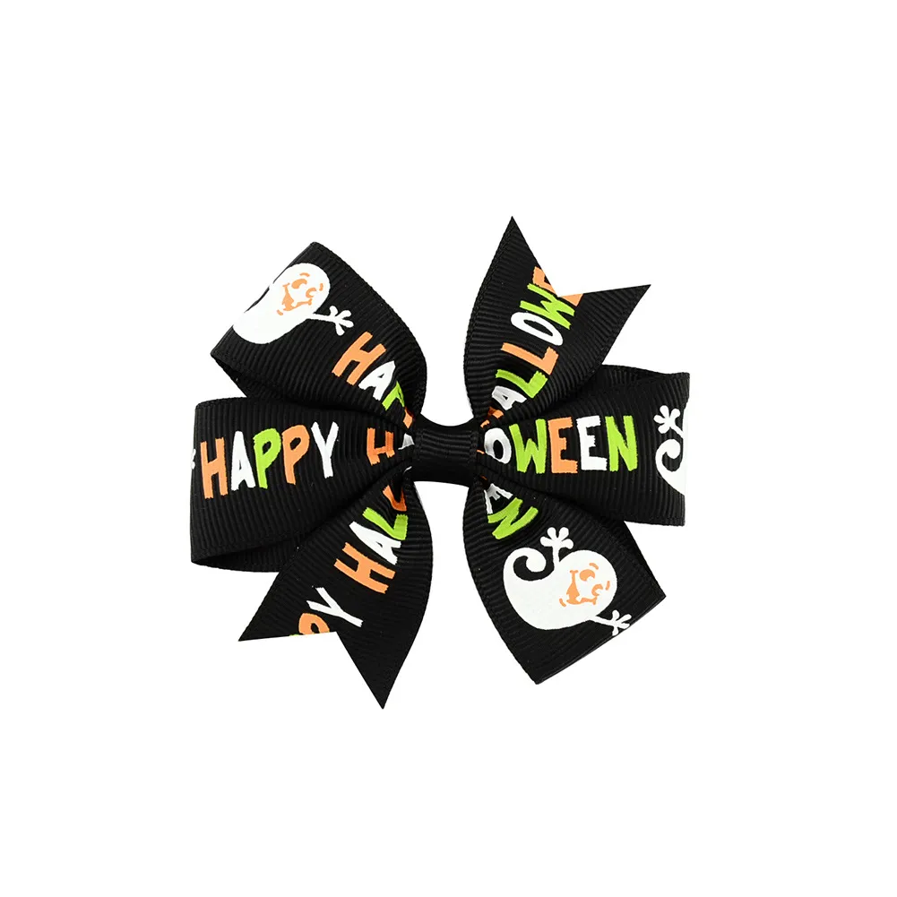 new Ghost Halloween Hair Clips Pumpkin Hairbow Hairpin Children Grosgrain Bowknot Barrettes Hair Accessories 