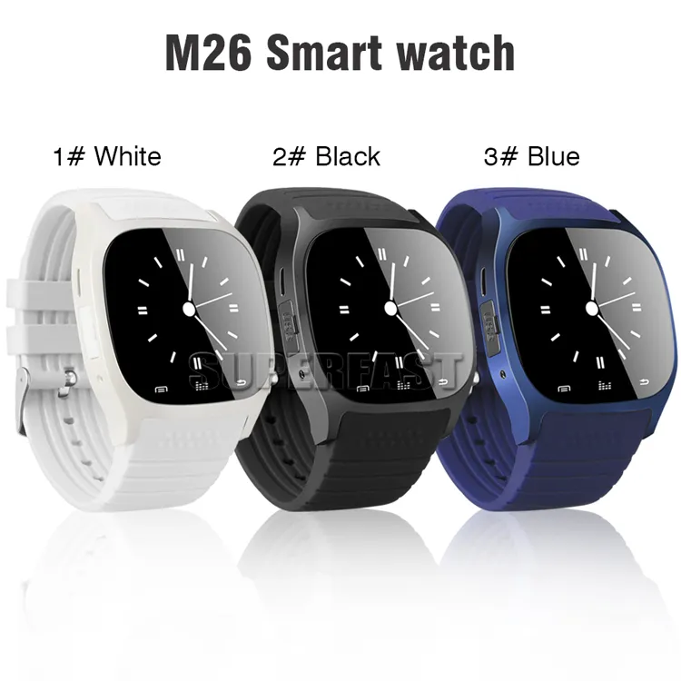 M26 Smartwatches Bluetooth Watch Smart Watch للهاتف المحمول Android مع عداد الخطى لمشغل الموسيقى مع LED لـ iPhone في حزمة البيع بالتجزئة