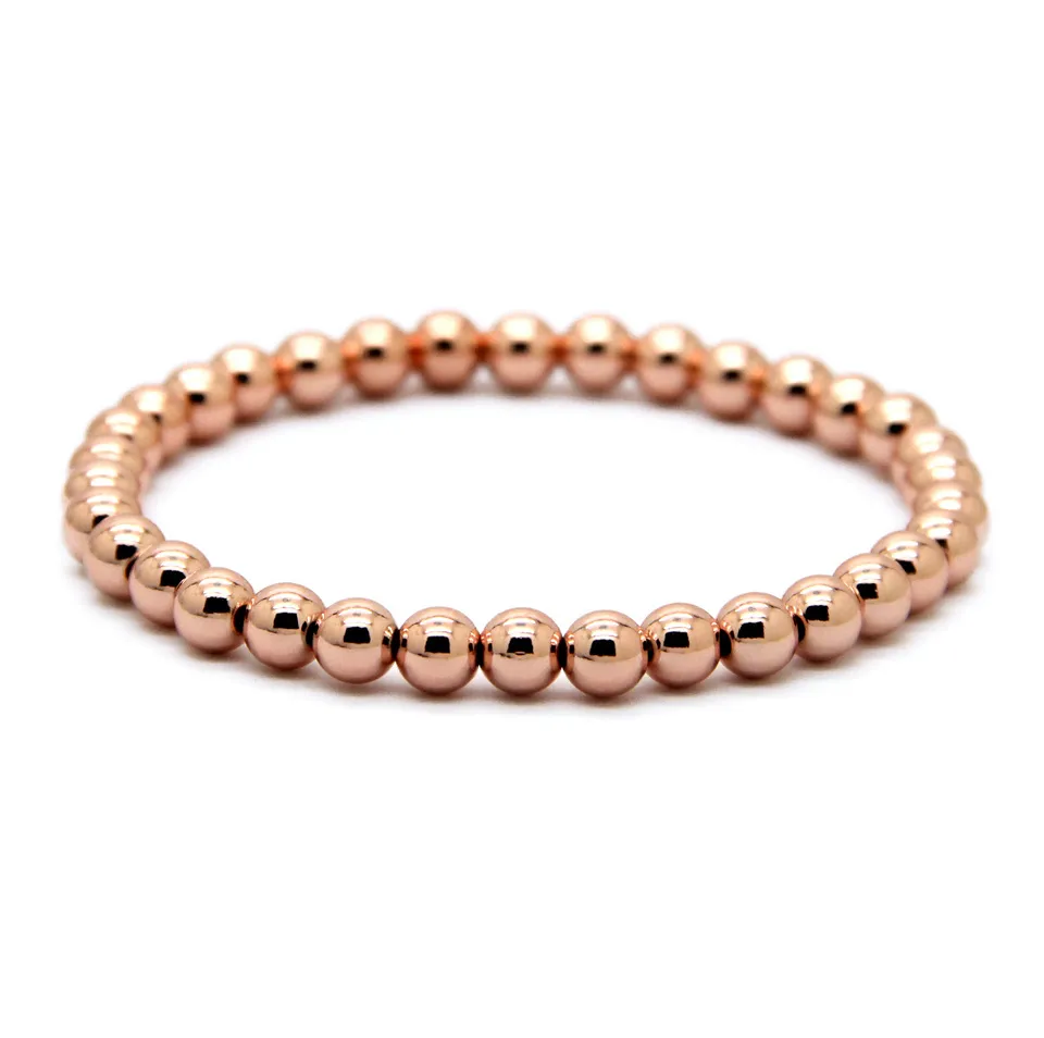 Hot koop 1 stks 6mm natuursteen kralen sieraden echte vergulde ronde koperen kralen heren armbanden Beste geschenk