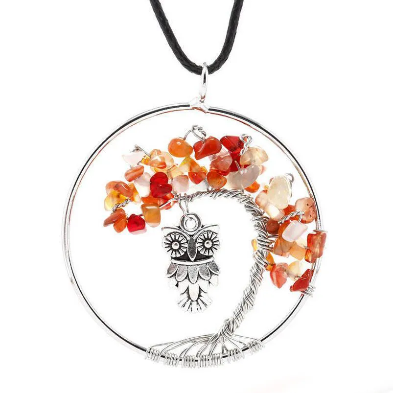 Femmes arc-en-ciel 7 Chakra améthyste arbre de vie puces de Quartz hibou pendentif collier multicolore arbre de sagesse collier en pierre naturelle livraison gratuite