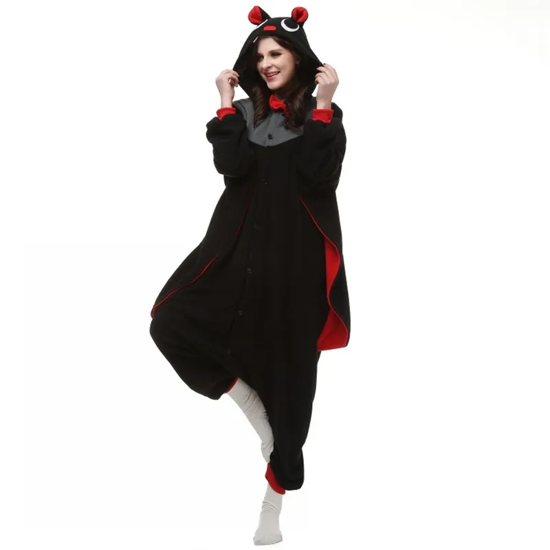 New Vampire Kostuum van de Duivel Onesies Volwassenen Black Bat Mans Evil Bat Cosplay Onesies Halloween Party Cape Dress Kostuums Cartoon Bat jumpsuit