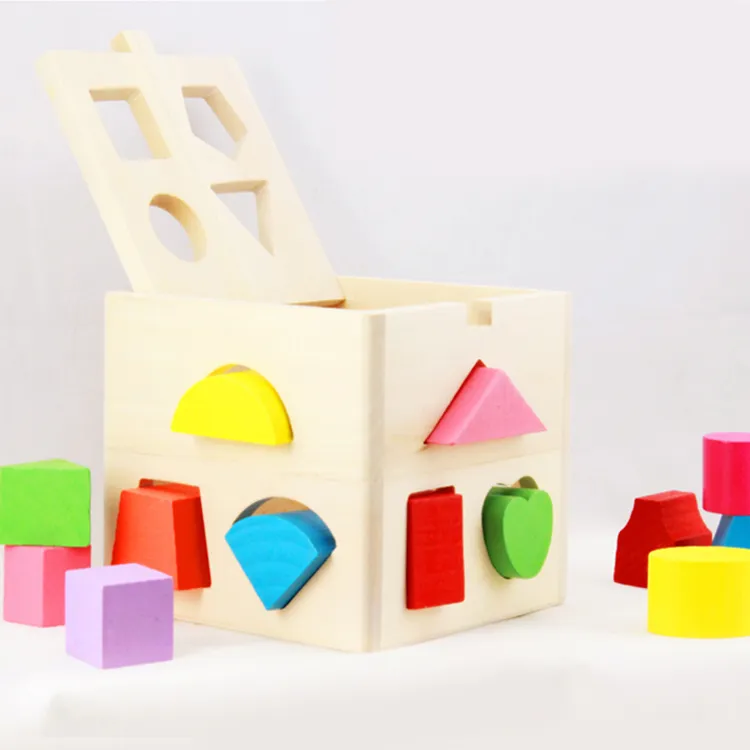 Kid Bloco De Madeira Brinquedos Clássico Multi Forma Cubo Cor Aprenda Presente juguetes brinquedos caixa Multifuncional