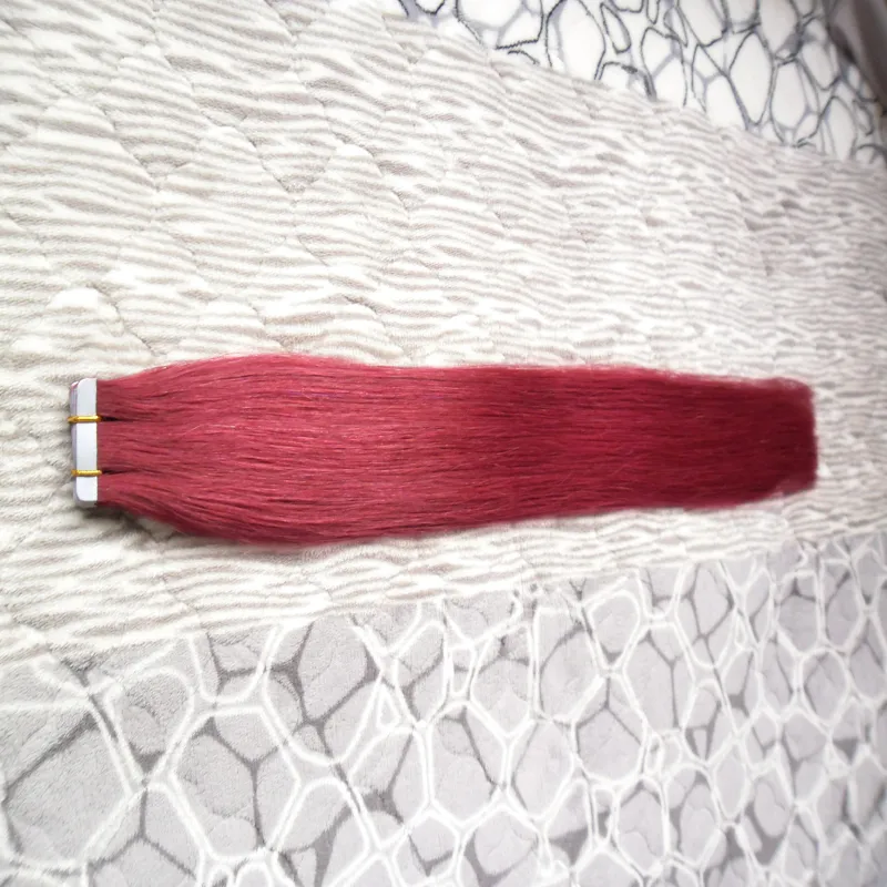 # 99J vin rouge 8a bande de cheveux vierge brésilienne dans les Extensions de cheveux Remy 20 pièces 50g bande adhésive peau trame Extensions de cheveux