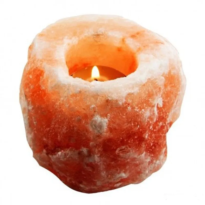 Himalayan Crystal Salt Rock Holder Candle Air Purifying Hand Carved Tea Light Salt Lamp