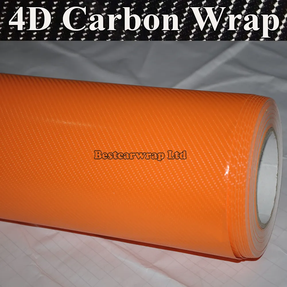 Orange Gloss 4D Carbon Fiber Vinyl Like realistic Carbon Fibre Film For Car Wrap Air Bubble Free covering skin Size 1.52x30m 4.98x98ft