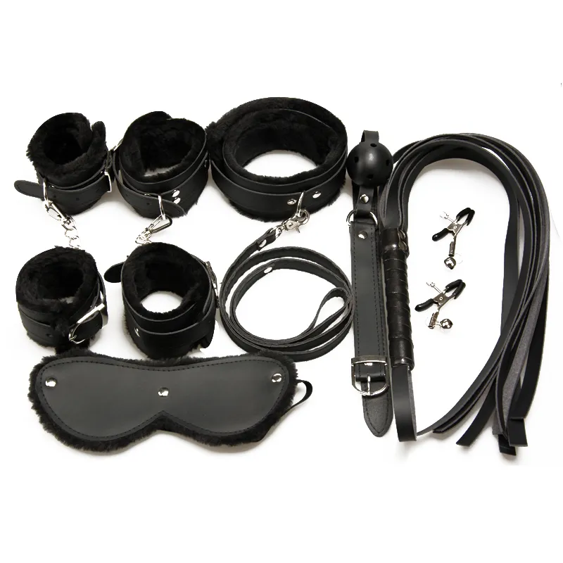 Fetish Sex Toys For Couples Sm Plush Leather Restraints Handcuffs Whip Gag Nipple Clamps Bdsm