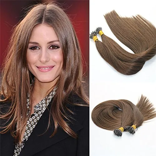 Elbess Human Hair Extensions 1G Strand 100 Strands Nano Bague N ° 4 Moyenne Marron 100% Real Remy Vierge Brésilienne Hair