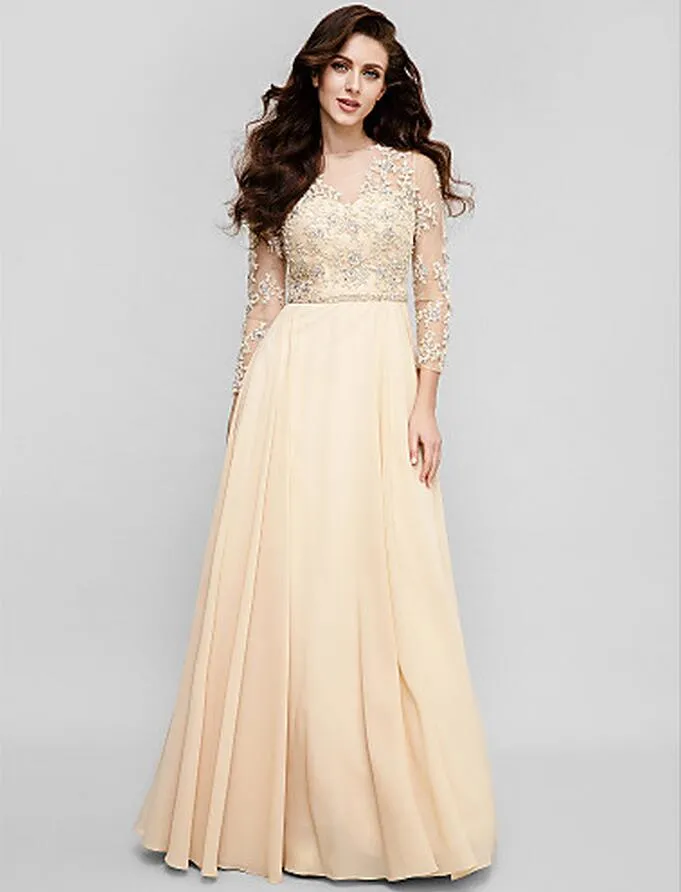 Plus Size Jewel Neckline A-Line Floor-Length Chiffon Formal Evening Dress with Bead Applique and 3/4 Sleeve from Dhgate Mother's Dresses - price 61.69 Plus Size Jewel Neckline A-Line Floor-Length Chiffon Formal Evening Dress with Bead Applique and 3/4 Sleeve from Dhgate Mother's Dresses - price 61.69