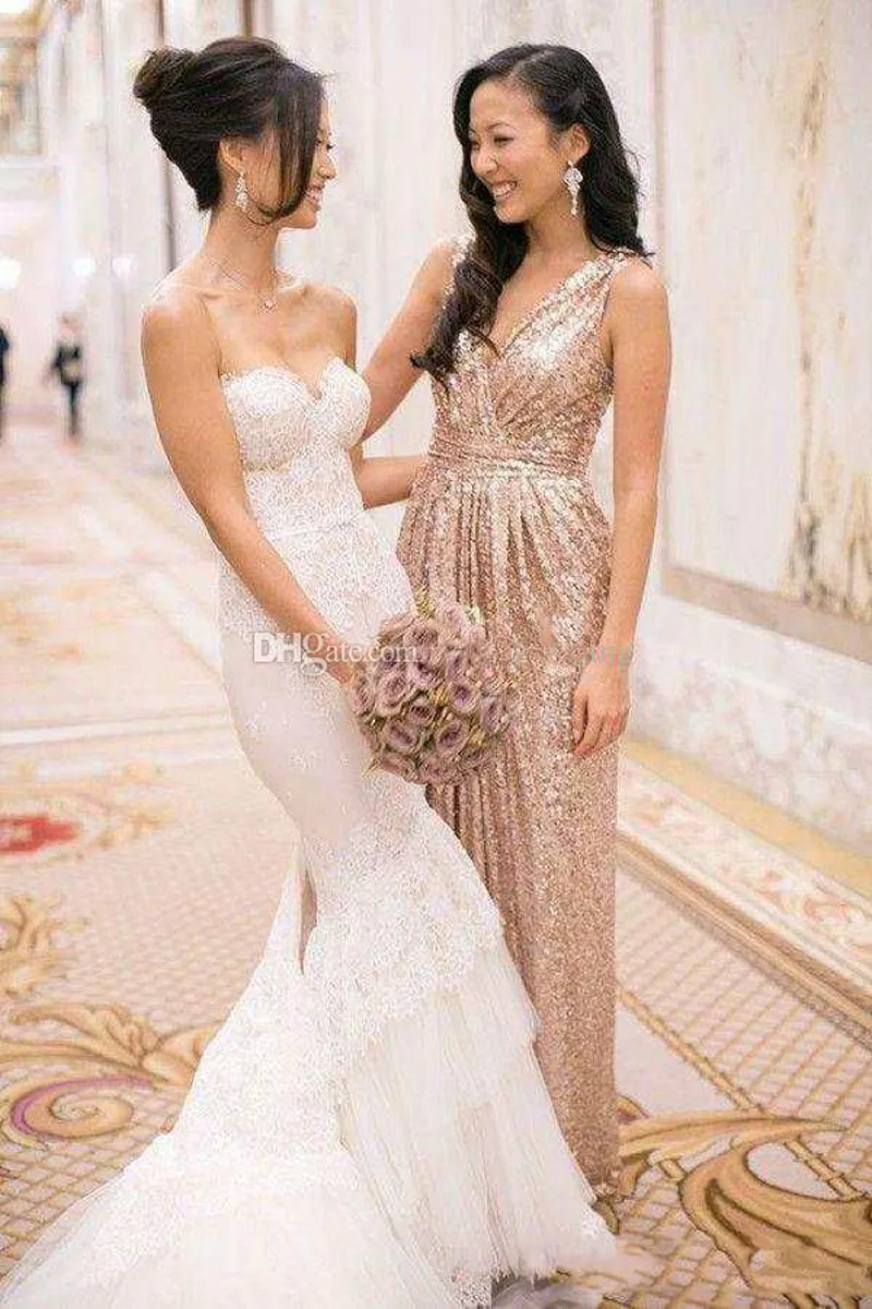 100% Real Pictures Bridesmaid Dresses Cheap Sequins Sleeveless Pleated Floor Length Custom Made Wedding Party Dresses Champagne Gold Silver