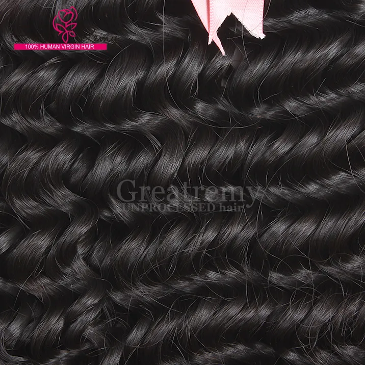 Greatremy® 100% brasiliansk obearbetad mänsklig hårväftväv 8-30 Naturfärg Virgin Hair Extension Deep Wave / Fast Shipping