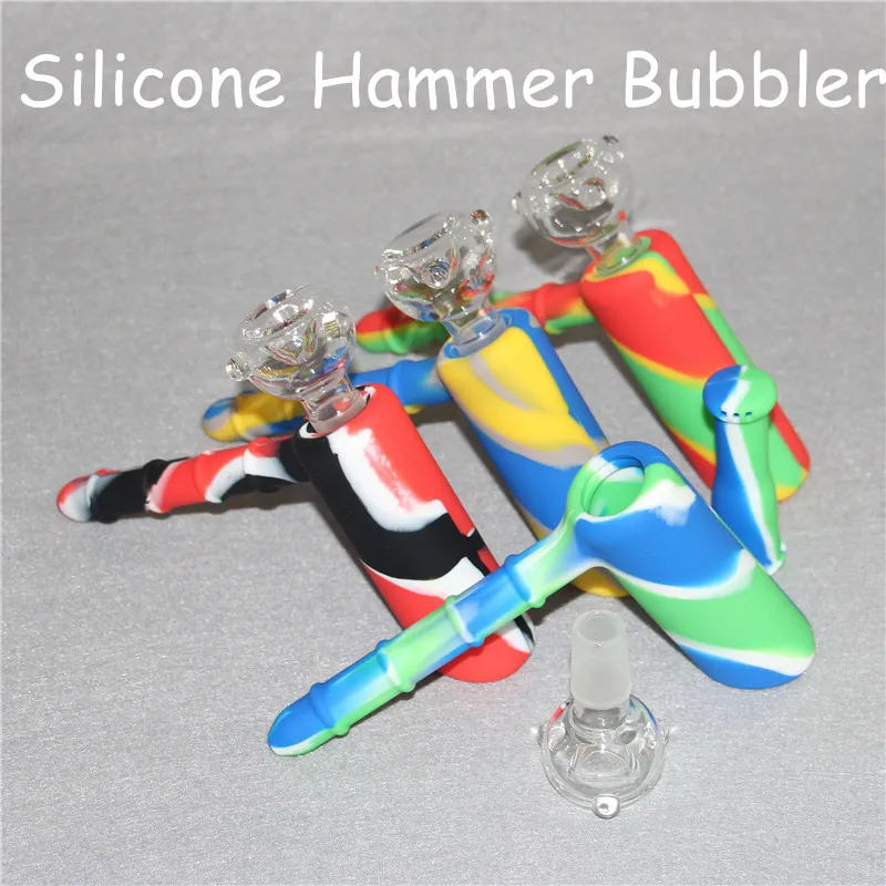 Fumer Pomme De Douche Bong Narguilé Silicone Bubblers Recycler 18.8mm Bubbler Marteau Narguilé Incassable Avec Bol En Verre DHL