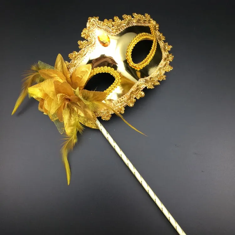 Partymasken mit Stock Gold Silber Maskerademaske Sexy Frau Venezianische Halbgesichtsblumenmaske Halloween Mardi Gras Kostüm