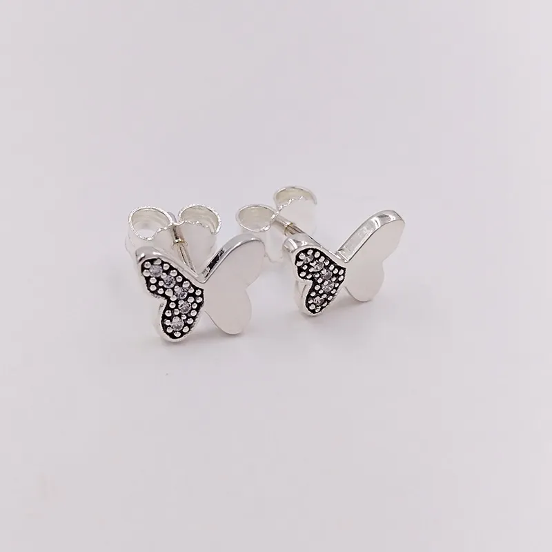 Butterfly Silver Stud Earrings Authentic 925 Sterling Silver Studs Cz Fits European Pandora Style Jewelry Andy Jewel 290693CZ