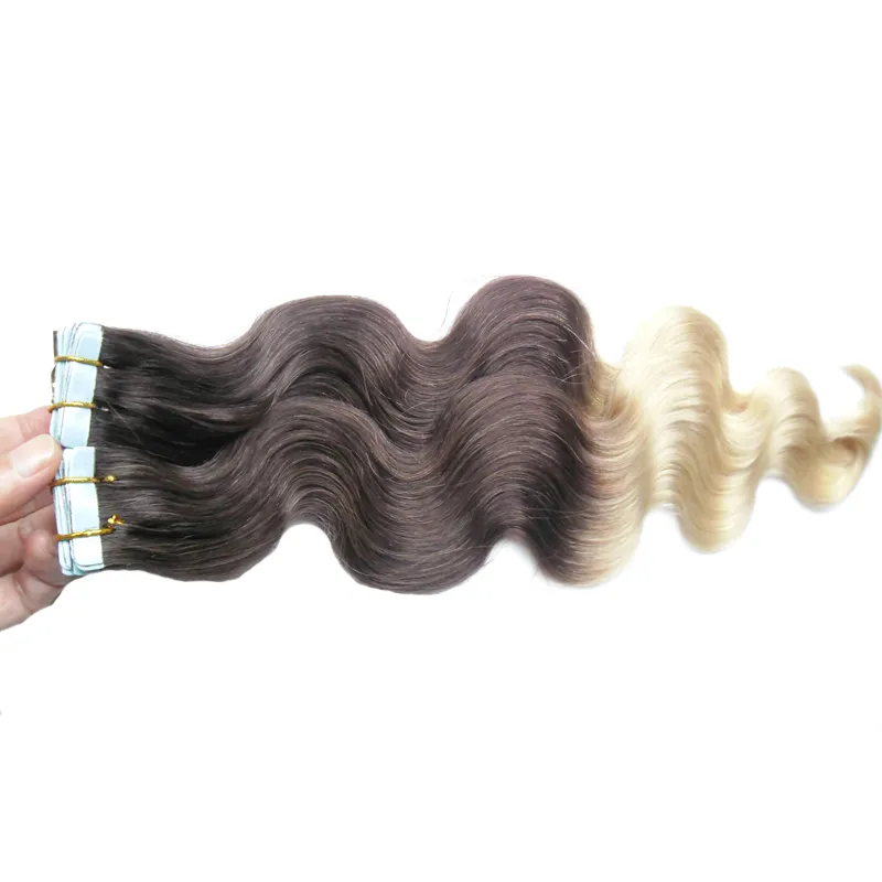 Ombre Hair Extensions Brazylijska taśma fala ciała w ludzkich przedłużenia włosów 2613 Blondynka Zastosuj klej na taśmach Włosy 100G 5803335