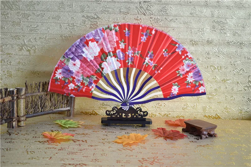 21 centimetri in stile giapponese portatile in raso tessuto Ladies mano pieghevole ventilatore di bambù storto fan favore di partito wen4785