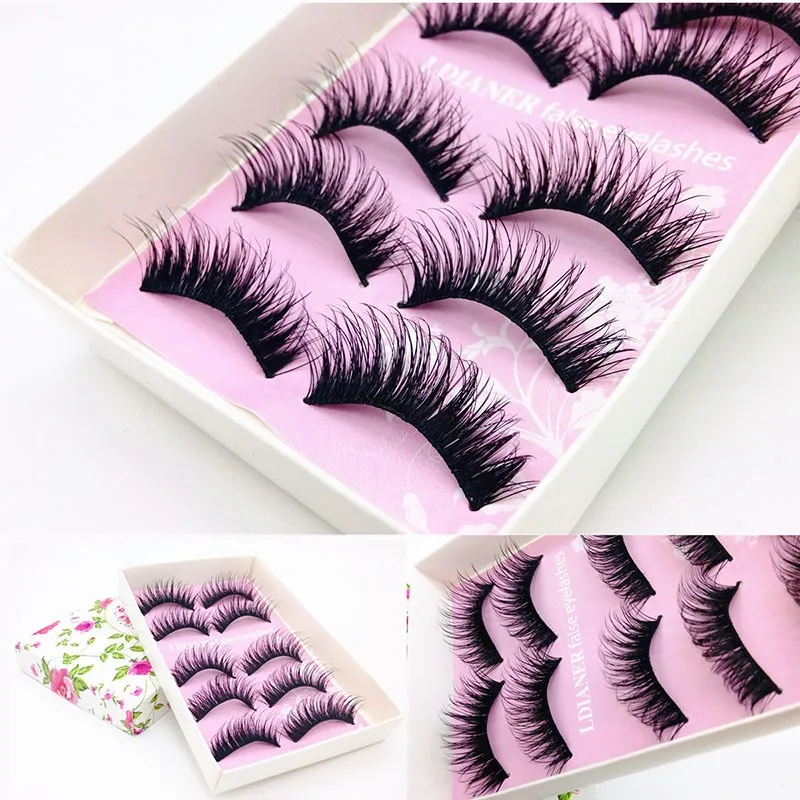 Toptan 5 Çiftleri Kadınlar Lady Doğal Göz Lashes Makyaj El yapımı Kalın Sahte Çapraz Yanlış Eyelashes Araçları