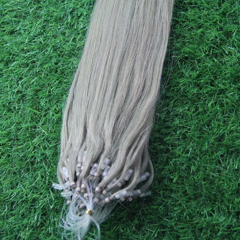 Extensões de cabelo cinza prata micro anel laço extensões de cabelo 100g prata brasileiro cabelo reto 100s