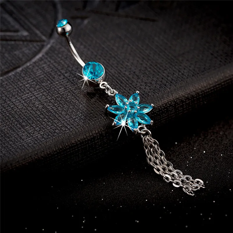 2015 Nova Moda Sexy Wome Turquois Corpo Piercing Charming Jóias Diamante Flor Flor Navel Anel Anel Barriga Dança Jóias Anel de Barriga Naz