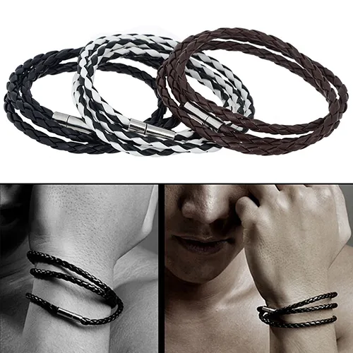 Wholesale-Men's Women's Faux Leather Interlaced Manschett Bangle MultiLayer Wristband Armband