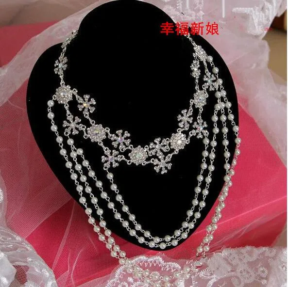 Wedding Bridal Jewelry Accessaries Crystal Necklace Chain Faux Gemstone Shoulder Chain With Tassel Party Ornament HT1022323163