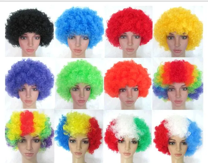 Festa Perucas coloridas Afro Clown Cabelo Criança Costume Adult Football Fan peruca de Halloween do cabelo do arco-íris perucas de cabelo para Football 1776 Cosplay Wigs