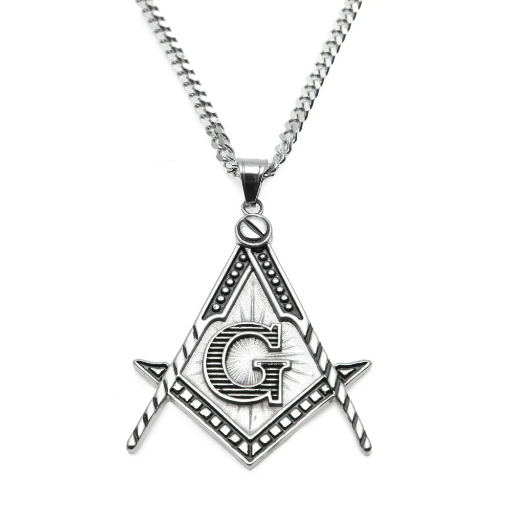 Pendentif maçonnique en acier inoxydable pour hommes, symbole Illuminati, plaqué or 24 carats, avec chaîne cubaine 24 27 5, collier Hi245n