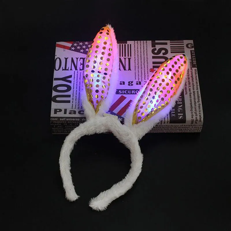 LED Light Luminous Sequin Rabbit Ears Flashing Bunny Ears Headdress Head Hair Band Hoop Toy Kid Birthday Party Supplies ZA4599