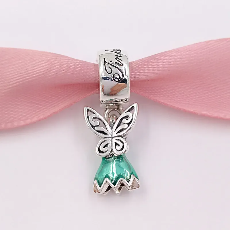 Andy Jewel Pandora Authentische 925er Silberperlen DSN Tinker Bell'S Dress Glitzernde grüne Emaille-Charms Passend für europäische Schmuckarmbänder im Pandora-Stil 792138EN93