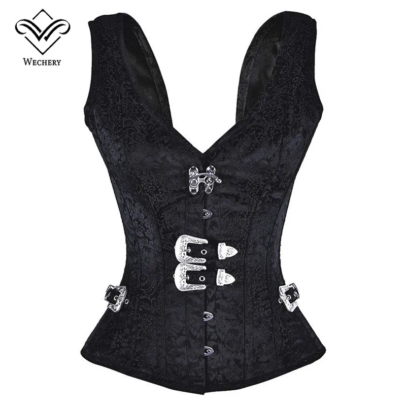 Women's Steampunk Gothic Corset, Black Vest with 12 Steel Boned, Sexy Plus  Size Bustier Korsett for Women