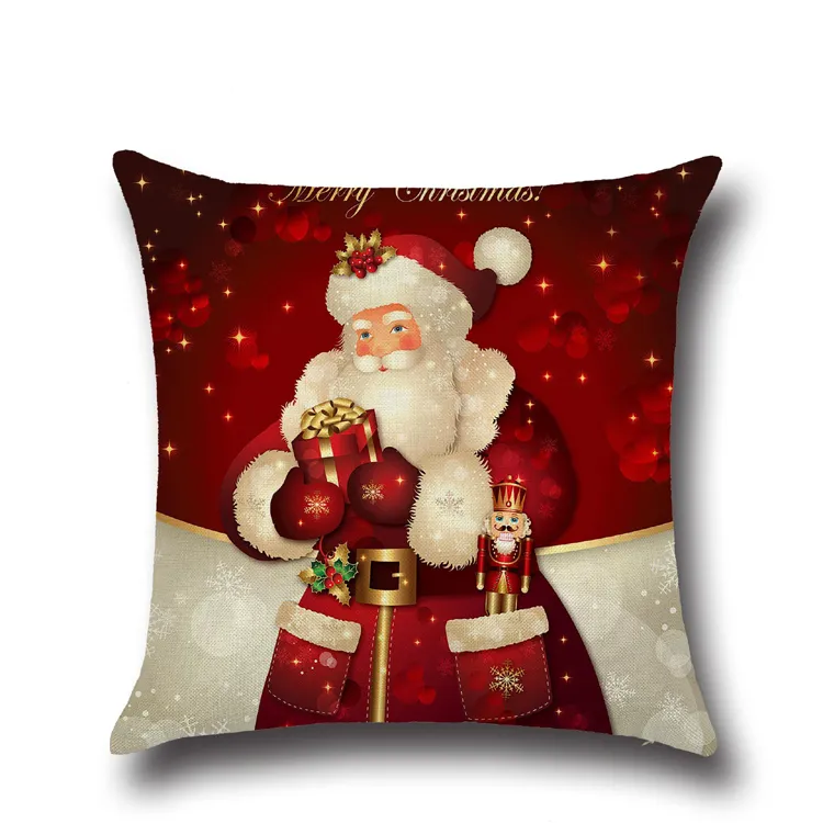 Hot Linne X-Mas Zip Case Square Christmas Serie Pillow Case Söt Fader Julgran Snowman Home Decor Gift