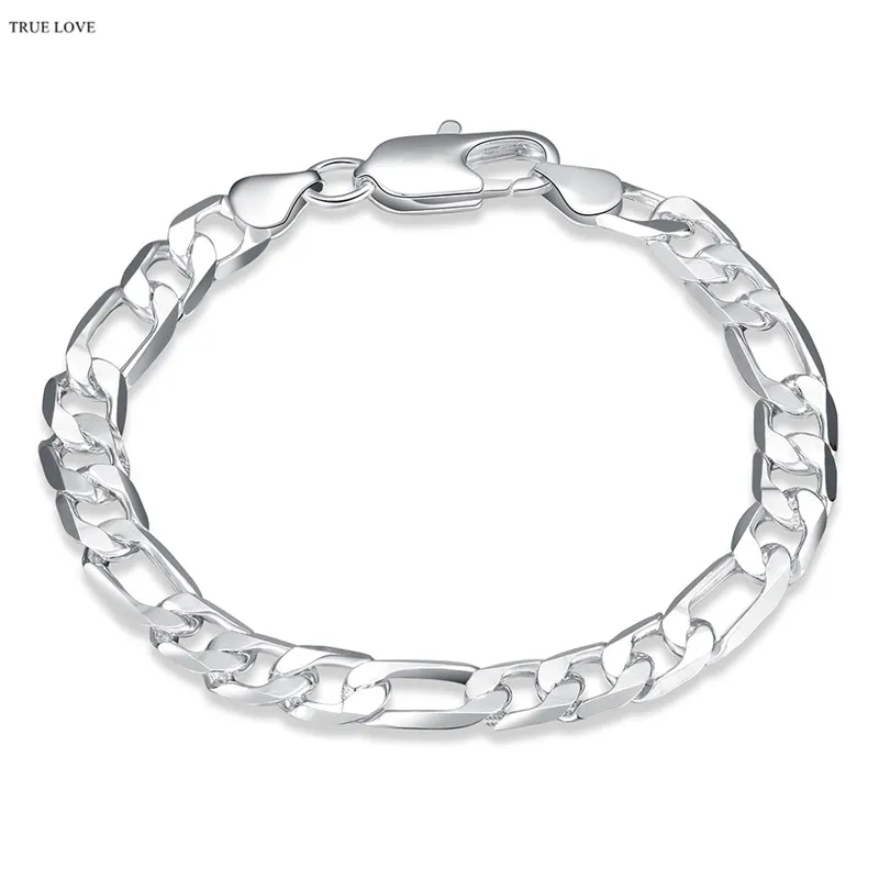 High-quality 925 sterling silver plated Figaro chain bracelet 8MMX20CM fashion man jewelry low price wholesale free shipping