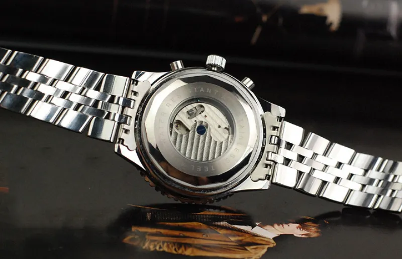 Klassieke bezel Militair zwart gezicht Watch Luxe Zwitserse mannen Automatische dagmonth Mechanische tourbillon duik grote roestvrijstalen toewielwisseling3162321