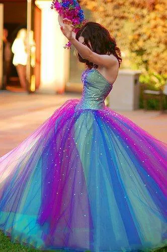 Rainbow Colorful Ball Gown Wedding Dresses 2017 Strapless Multicolor Tulle Layers Bridal Gowns Lace Up Wedding Dresses Custom Made