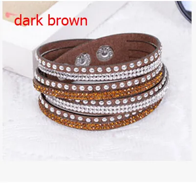 Hot sell Wholesale Rhinestone Bling Double Leather Wristband Fashion Slake Deluxe Multi Color Crystal Wrap Bracelets For Women