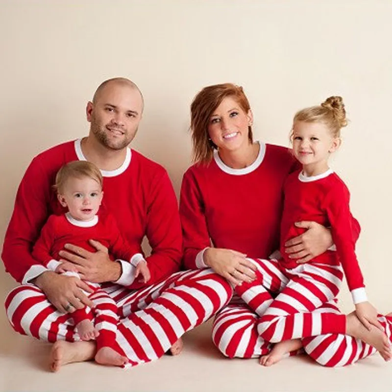 Weihnachten INS Kinder Erwachsene Rot Grün Familie Passende Weihnachten Hirsch Gestreifte Pyjamas Nachtwäsche Nachtwäsche Pyjamas Bedgown Schlafmantel Nachthemd 3189757