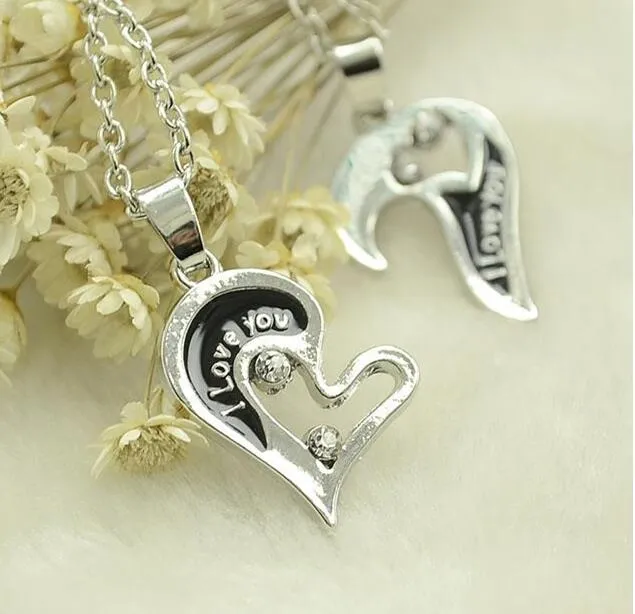 Part Heart Necklace Silver Puzzle Necklace Heart Love Letter Silver Plated Pendant Pendant Gift For Friend Christmas Gift