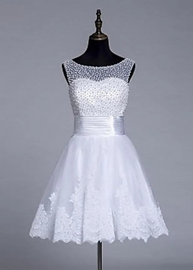 Short Pearls White Elegant Wedding Dress Princess Bridal Gowns High Quality Little White Dresses