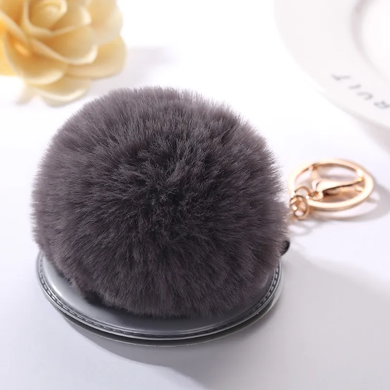 High quality Small gift make - up mirror new hair ball mirror key ring car bag ornaments pendant KR364 Keychains a 