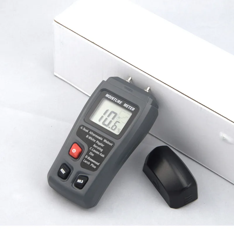 LCD 0-99,9% 2 Pins Wood Industry Digital Fuktmätare Luftfuktighet Tester Timmer Fuktig Detektor Ledningsförmåga Jordfuktmätare EMT01