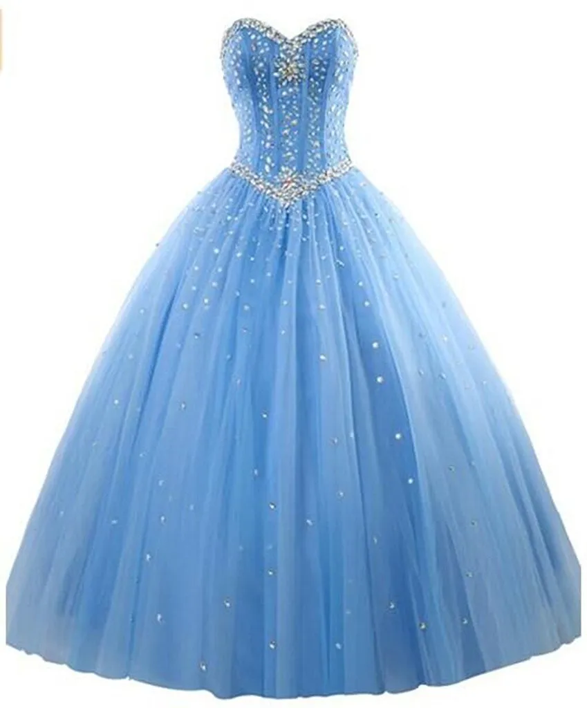 2017 Nouvelle Robe De Bal Élégante Tulle Quinceanera Robes Avec Perles Sweet 16 Robes 15 Ans Prom Party Robes WD1015