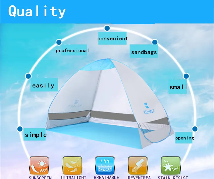 Facile à transporter Tentes à ouverture automatique rapide Abris de camping en plein air pour 2-3 personnes Tente de protection UV pour pelouse de voyage de plage colorée