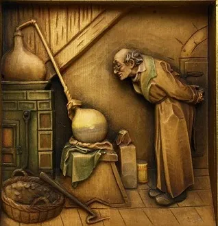 DER ALCHEMIST Handgemaltes Kunstölgemälde auf Leinwand in Museumsqualität, jede individuelle Größe verfügbar