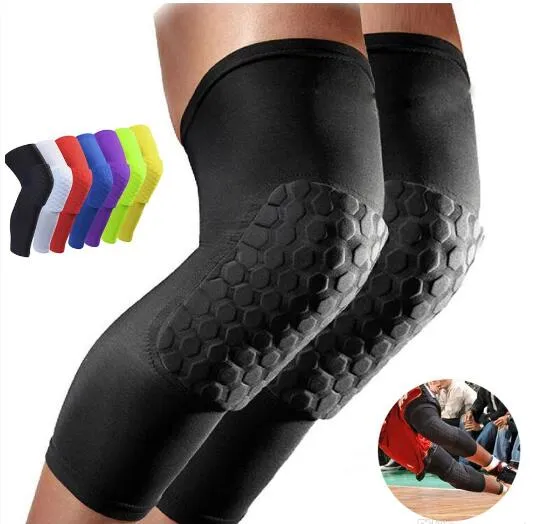 leg warmers New Honey comb Pad Lycra Crashproof Antislip Basketball Football Volleyball Leg Knee Pad Long Sleeve Protector