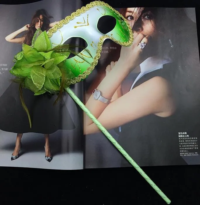 Венецианский маскарад, перо, цветок, блестящая женская маска на палочке, костюм Марди Гра, Хэллоуин, карнавал, ручка, маски для вечеринок fest3933711
