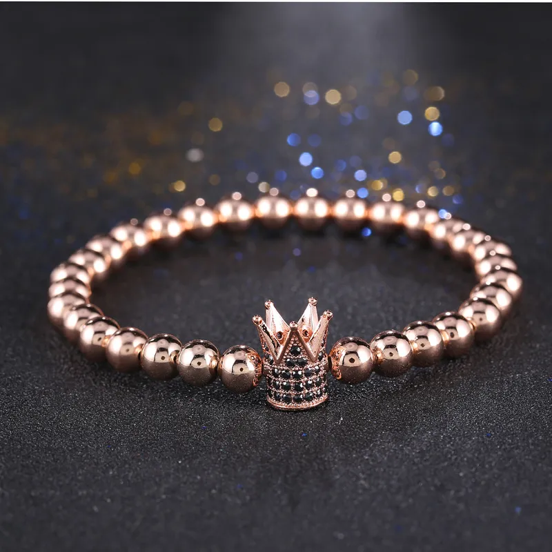 Hot Sale Metal CZ Zirconia 4 Clors King Crown Charm Armband Män Dull Polska Bead Armband för Kvinnor