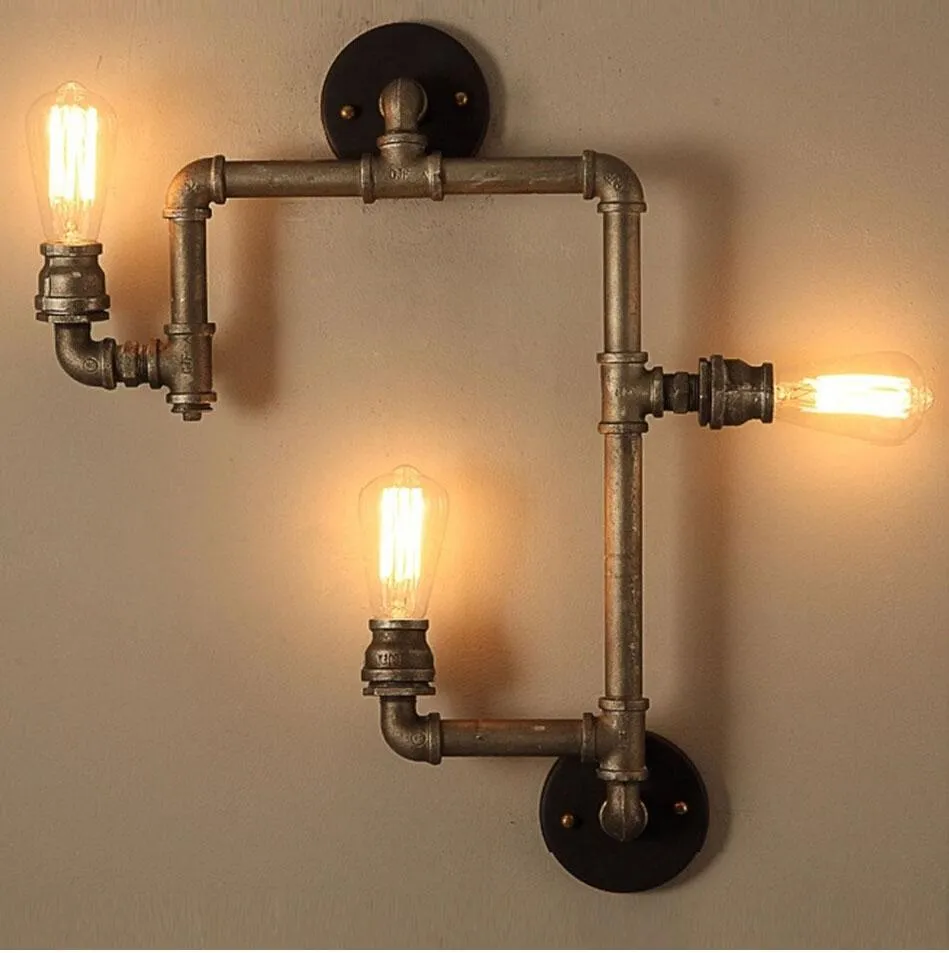 Industrial pipe led wall lighting 3 heads wall sconces vintage bronze wall light iron American country indoor lights