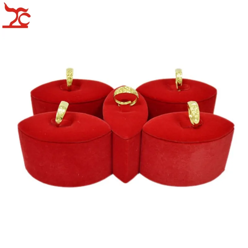 Wedding Jewelry Organizer Red Velvet Jewelry Display Tower Flower Design Ring Holder Stand Jewelry Box